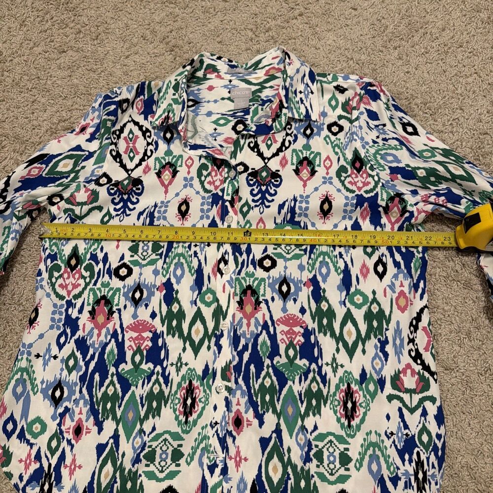 Chico’s No Iron Button Shirt Artsy 3/4 Sleeve Cotton Stretch - Size 2 US 12 - Picture 9 of 11